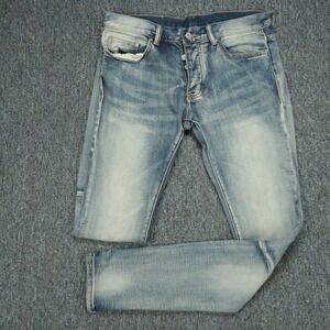 Mnml Jeans Mens 30x34 Gray Ankle Zip Stretch Denim Slim Light Wash Button Fly